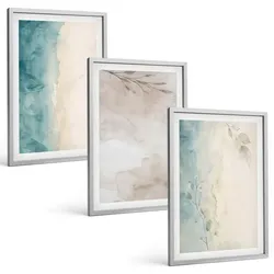BILDER SET 3er Set - 40x60 cm Silberner Rahmen - Feine Aquarelltexturen