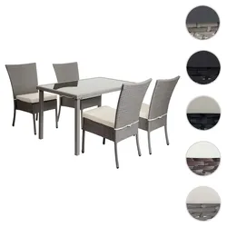Poly-Rattan Garnitur HWC-G19, Sitzgruppe Balkon-/Lounge-Set, 4xStuhl+Tisch, 120x75cm ~ grau, Kissen creme
