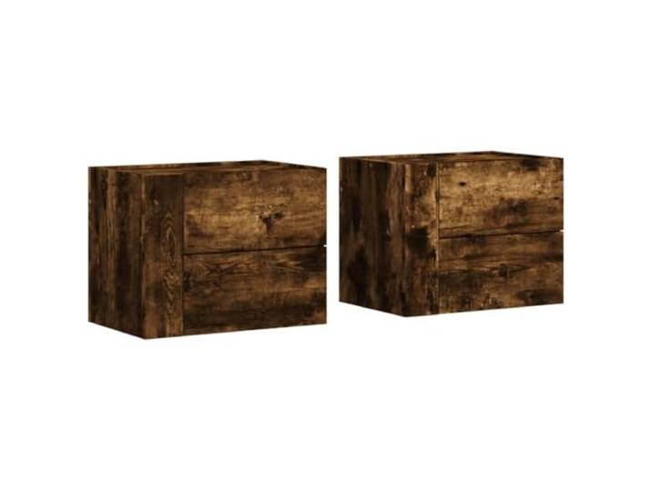 Fisinber Wand-Nachttisch 2er Set Räuchereiche 45x30x35 cm Platzsparende Hänge-Nachttische aus Holzwerkstoff mit Schublade für Schlafzimmer und Wohnzimmer in Räuchereiche-Optik.