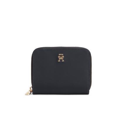 Geldbörse TOMMY HILFIGER "TH ICON MED ZA W/FLAP NYLON", Damen, schwarz (dunkelblau), Textil, Kleinlederwaren, Damen Portemonnaie, Geldbeutel mit TH-Schmuckelement