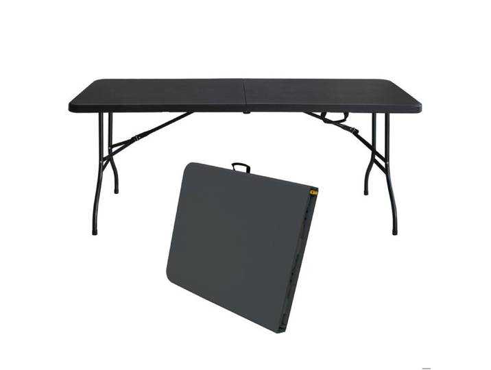 Table pliante rectangulaire portable - TCQPZ - poignée de transport structure métal plateau plastique noir 180 cm