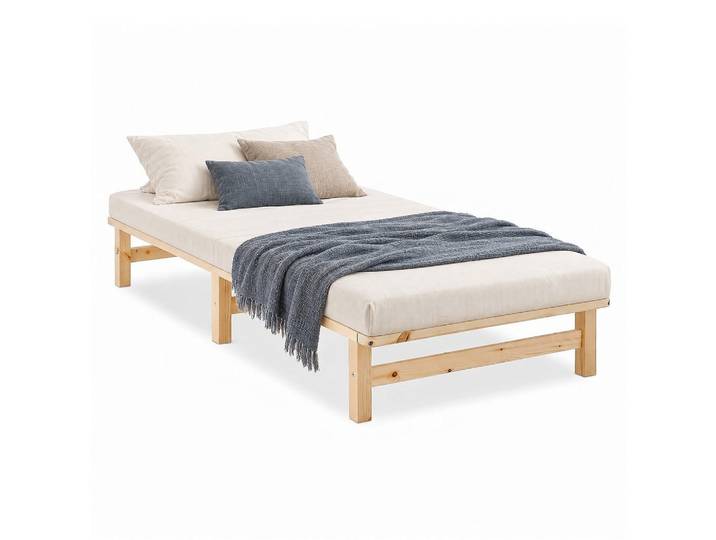 Homestyle4u Holzbett Palettenbett 90/200 cm natur Lattenrost Massivholz im Paletten-Design, Braun, Holz, Kiefer, 90x200 cm, Schlafzimmer, Betten