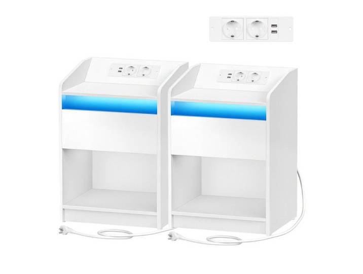 Table de Chevet avec Éclairage LED Table de Nuit avec Multiprise
