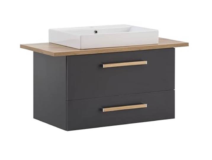 Schildmeyer Duo 702036 Lavabo\, Anthracite/Décor maison de campagne en chêne\, 102\,2 x 50 x 61\,5 cm