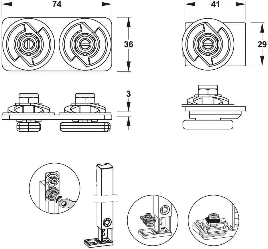 MEPA nextVIT Montageset C-Schiene BH 85-100 EC, Montagezubehör, 542052,