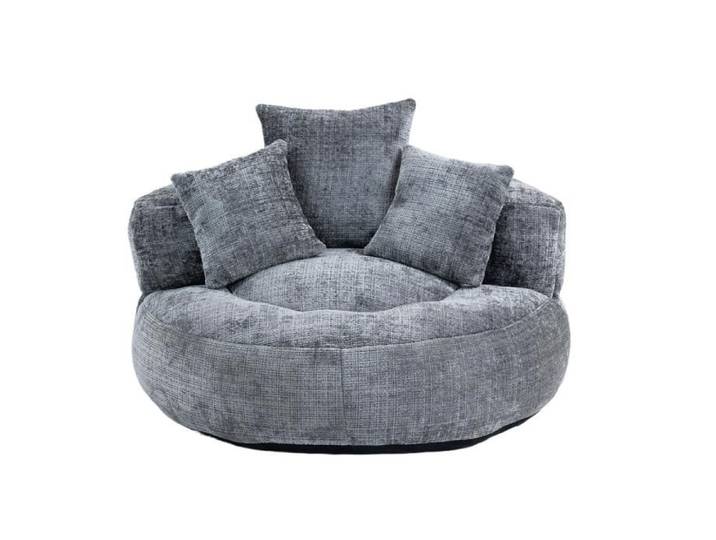 Gros Pouf Canapé Fauteuil de Sol Paresseux Pouf poire confortable en Chenille Pouf avec trois coussins Gris - 108x108x52 cm