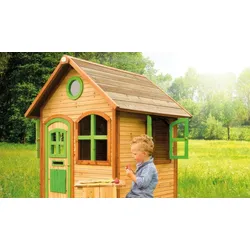 Das Spielhaus Viktoria 151 x 137 x 175 cm - Spielhäuschen aus Hemlockholz, Braun / Grün - Holzspielhaus für Kinder - Kinderspielhaus für Draußen