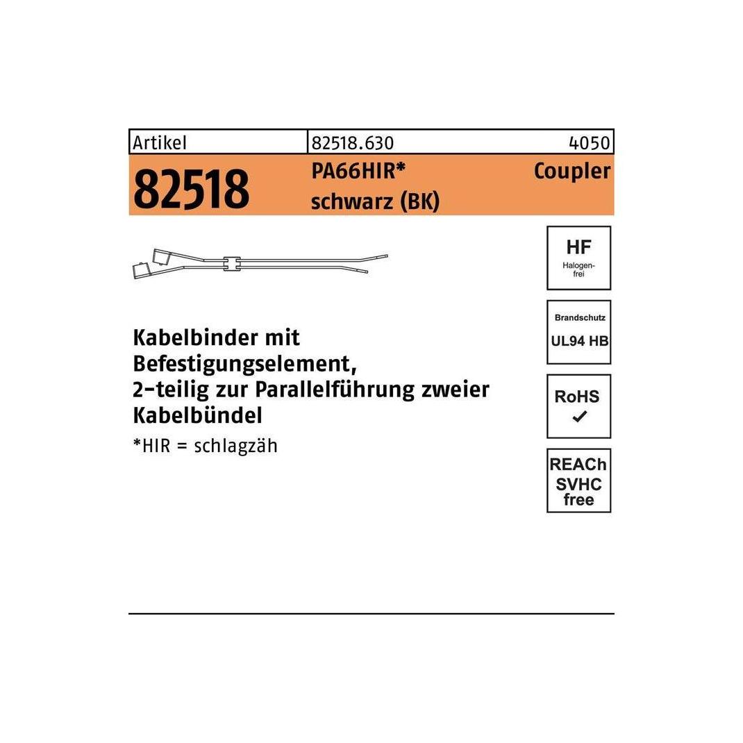 HellermannTyton Kabelbinder R 82518 7,6 x 380/100 PA66HIR schwarz (380 mm, 250 Stk.) (825186300076380)