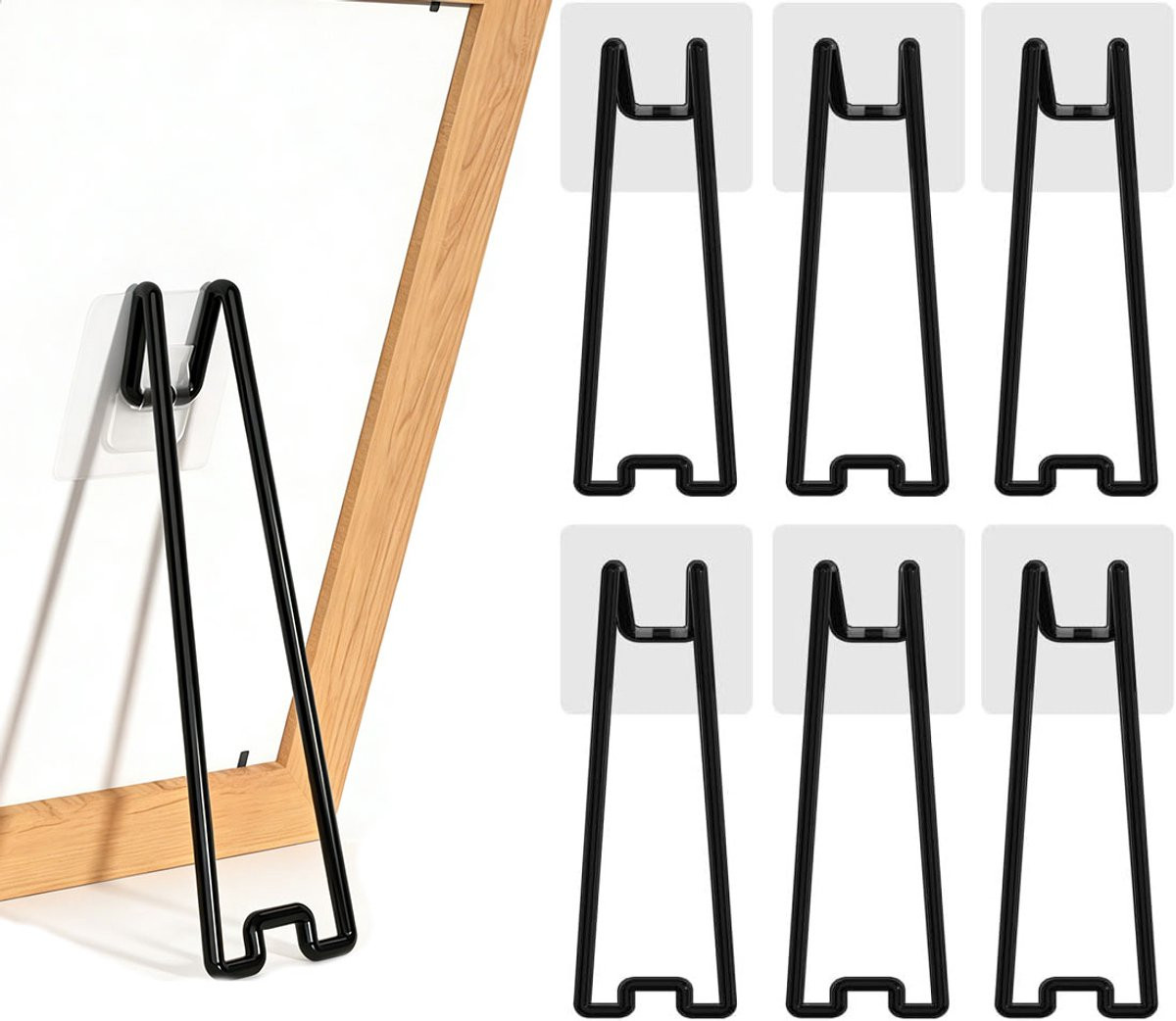 Set van 6 zelfklevende fotolijstbeugels voor fotolijsten van 15 tot 26 cm, zwart