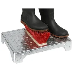 PROREGAL Robuster Schuhreiniger mit Bürste | HxBxT 45,5x35,5x17cm | Stahl-Tränenblech | Silber | Schuhputzer Schuhabstreifer