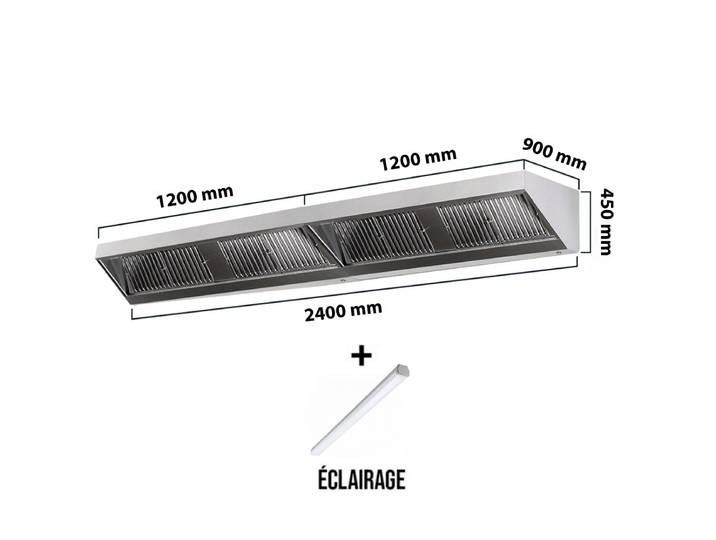 Hotte Murale Sans Moteur 2400x900x450 Mm Avec Éclairage\, Filtre Et Robinet De Vidange Premium - Goldinox
