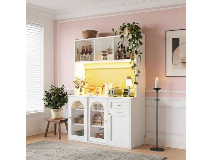 Buffet de cuisine - Moderne - 120x35x167 cm - 1 tiroir - Éclairage LED intégré