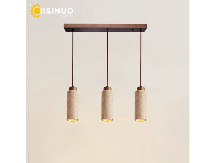 Wabi Sabi jaune travertin pierre suspension suspension salle à manger lustre Long Tube en bois décor Droplight pour la maison chambre