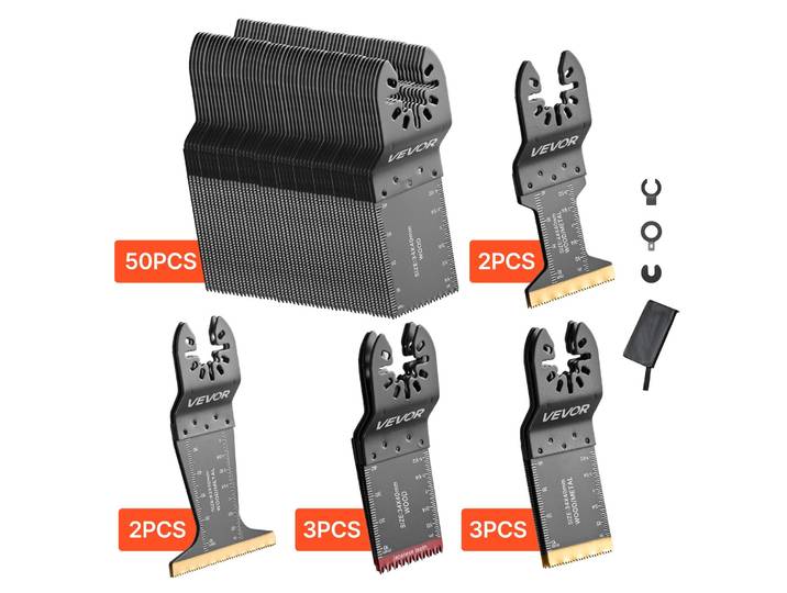 VEVOR\, 60 lames de scie multifonction\, accessoires pour outil oscillant avec 5 types de lames de scie\, lames de scie oscillantes pour bois\, plastique et métal\, accessoires pour outil multifonction compatibles avec Makita\, Bosch\, Dewalt\, Craftsman\, Fein