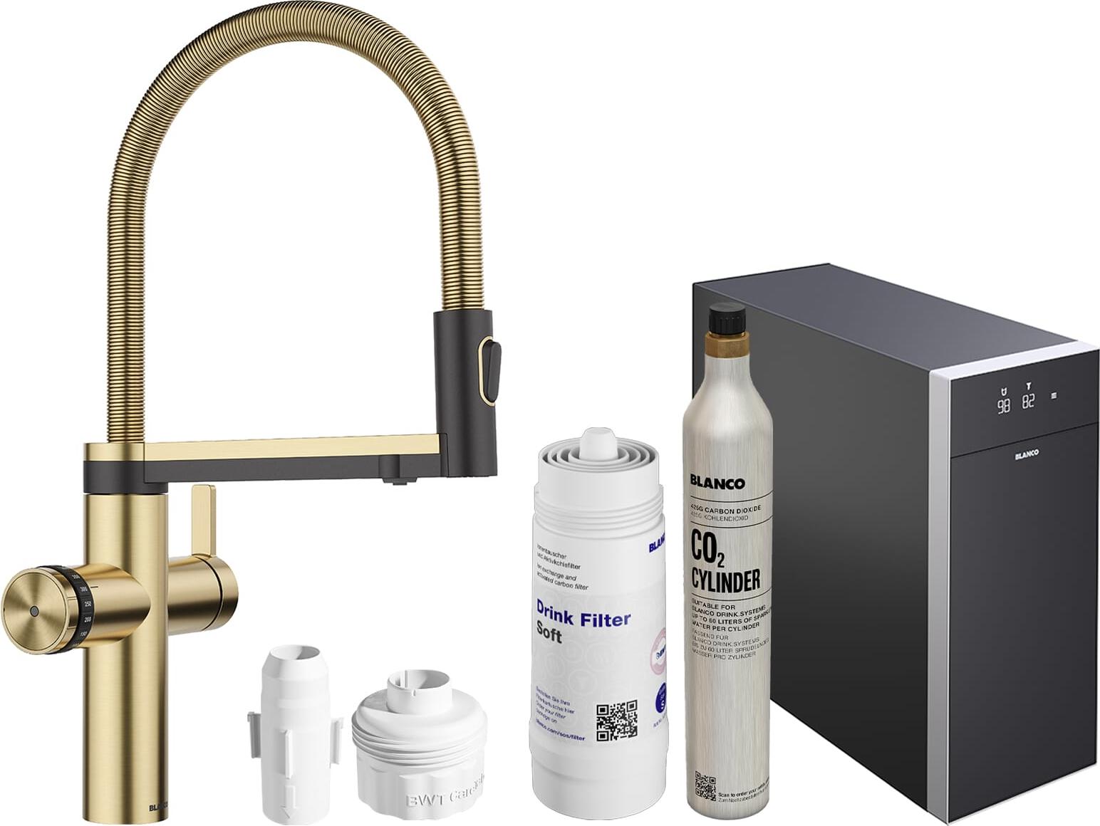 Blanco Set Trinkwasserarmatur Choice Icona Satin Gold + Kühl- und Karbonisierungseinheit Choice.All