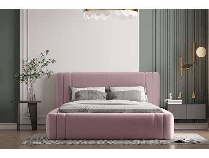 A&J MöbelLand Polsterbett 180x200 mit Bettkasten und Lattenrost – ROLF, Bett mit Matratze und Stauraum in Rosa