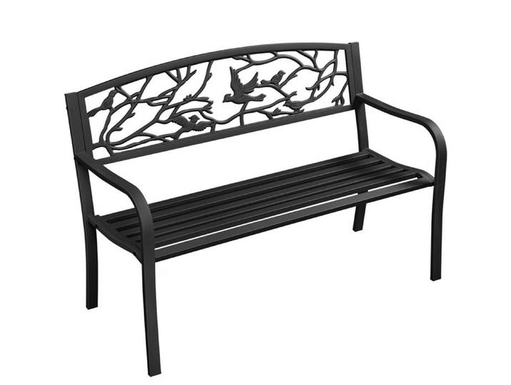 Yaheetech Banc de Jardin en Métal avec Dossier à Motif d'oiseau et Siège à Lattes pour 2 ou 3 Personnes Noir