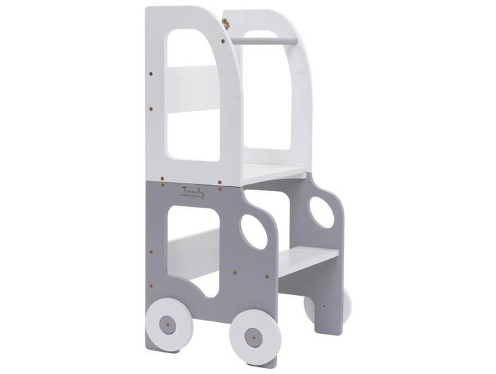 Hochstuhl Car Step Stool aus Holz Grau/Weiß
