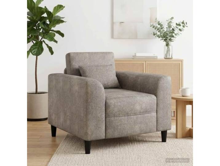 NLQMSU Sessel, hellgrau, Kunstleder, mit breiten und gebogenen Armlehnen Weiches synthetisches Wildleder, dunkelbrauner Sperrholzrahmen, gepolsterter Schaumstoff, Schlafzimmer und Wohnzimmer