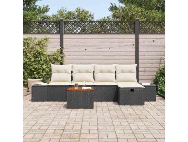 KTHLBRH Gartenmöbel-Set mit Kissen, 6-teilig, schwarz, Polyrattan Modular, 2 zentrale Sitze, 2 Sofas, Couchtisch, Pouf, für Terrasse