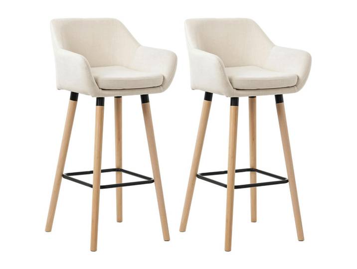 CLP Barhocker 2er Set Stoff Beige, Holz, 51x101x50 cm, Esszimmer, Barmöbel, Barhocker