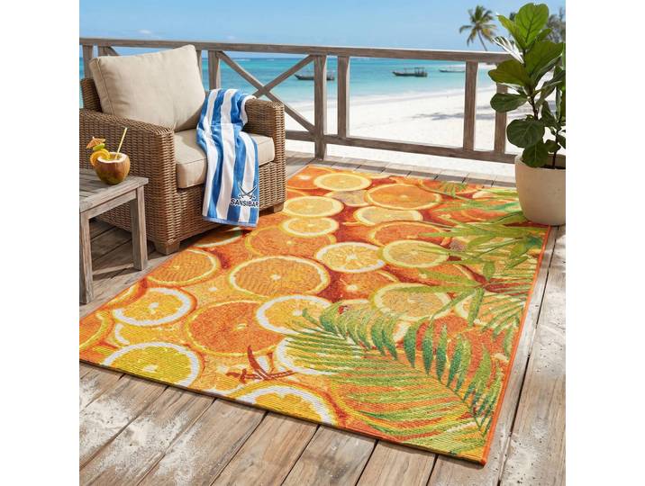 Sansibar Sylt Outdoorteppich Rantum Beach 120x180 cm, Orange, Kunstzeichnung, Rechteckig, 120x180 cm, für Fußbodenheizung geeignet, Teppiche und Böden, Teppiche, Outdoorteppiche