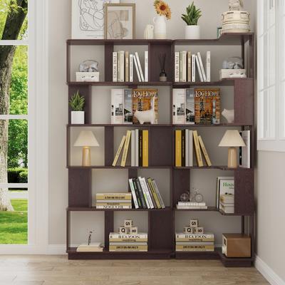 Set of 2 Hartwell Bookcase Wooden with Modular Corner Storage Design, Space-Saving Open Shelving by GDFStudio