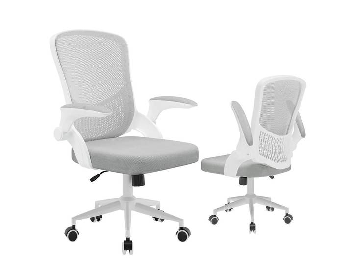 Rattantree Bürostuhl ergonomisch, klappbare Armlehnen, mittelhohe Rückenlehne, Lendenstütze – Grau, Metall, 60x100x60 cm, Büromöbel, Bürostühle, Drehstühle
