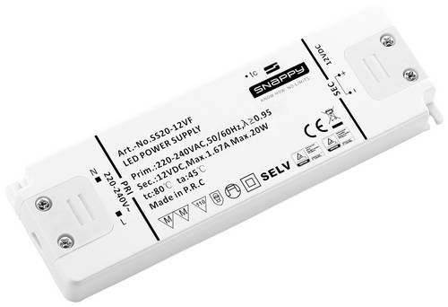 Dehner Elektronik SS 20-12VF LED-Trafo Konstantspannung 20W 1.67A 12 V/DC Möbelzulassung, Überlastschutz, Überspannung 1St.