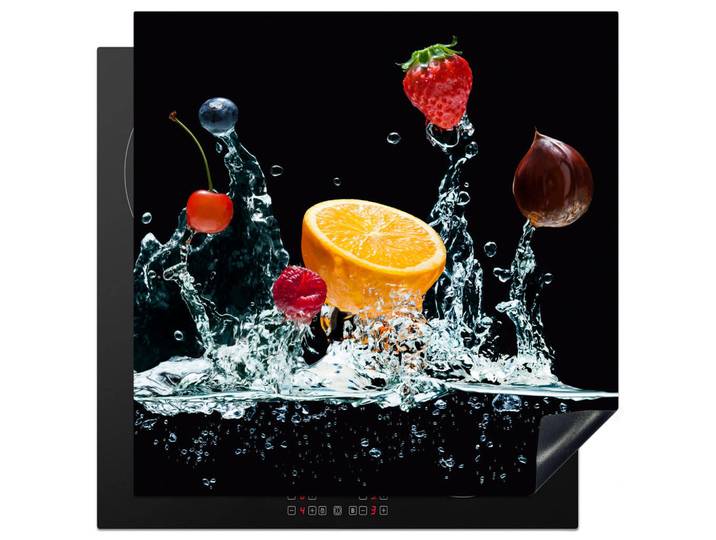 MuchoWow Herabdeckplatte - Wasser - Obst - Orange - Erdbeere - Kirsche - Schwarz - 78x78, Kunststoff, Quadratisch, 78x78x0.2 cm, Geschirr, Tischkultur & Serviergeschirr, Servierplatten