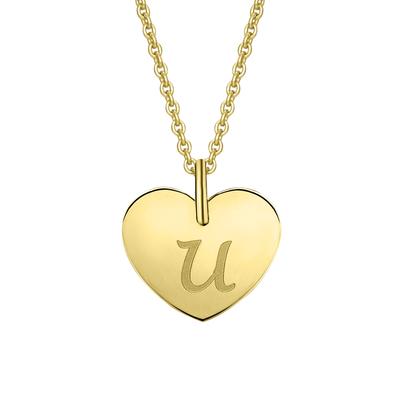 Herzkette ONE ELEMENT "Halskette - Herzkette mit Herz mit Gravur U Buchstaben Anhänger", gold, Halsketten, Damen, Gelbgold 333 Gold, Gelbgold 333, Gold, Herzkette, Liebevoll gearbeitet – ein schönes Geschenk für besondere Momente
