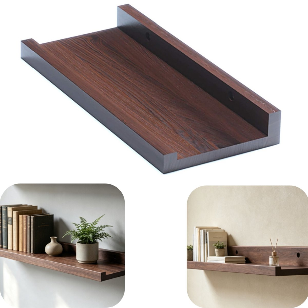 Bruin multifunctioneel wandplank als plantenrek of fotolijstopbergrek, B: 30 cm, D: 12 cm