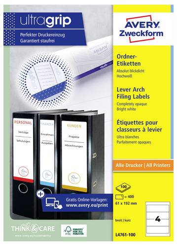 Avery-Zweckform Ordner-Etiketten L4761-100 61 x 192mm Papier Weiß Permanent haftend 400St.