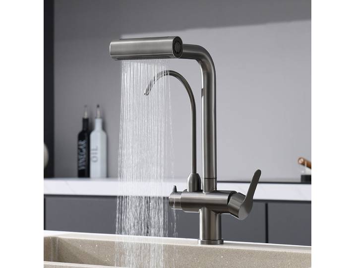Robinet cascade 4 modes multifonctionnel eau pure chaude et froide pour cuisine, pulvérisateur d'évier, robinet de lavage 360° ° Rotation
