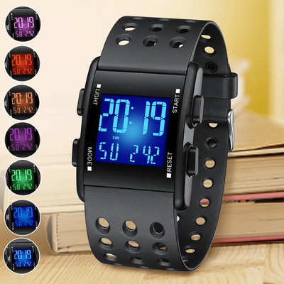 DynamicDeals Men's Digital Military Sport Watch Waterproof 3ATM, 7 Color LED, Calendar, Shock Resistant Wristband Men's Digital Military Sport Watch Waterproof 3ATM, 7 Color LED, Calendar, Shock Resistant Wristband