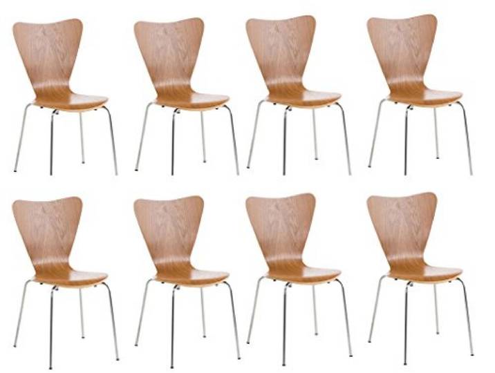 CLP 8X Konferenzstuhl Calisto Mit Holzsitz Und Stabilem Metallgestell I 8X Platzsparender Stapelstuhl, Farbe:Eiche