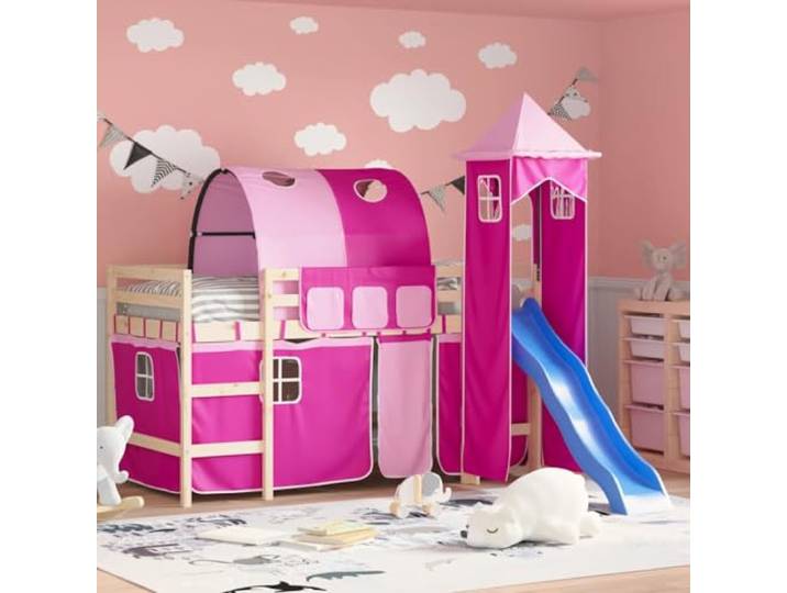 ZXQVLMRS Kinder Hochbett Vorhang-Set Tunnel Turm Rosa Textil Spielzelt Passend für Spielhöhle, Inklusive Aufbewahrungstaschen, Pflegeleichtes Polyester