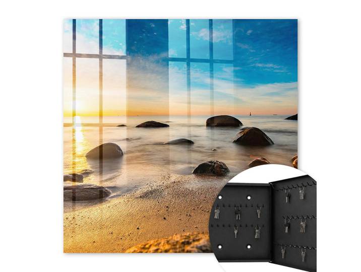 Tulup Schlüsselbox Schwarz 30x30 cm- Türöffnung nach rechts - Westküste, Blau, Metall, Orientalisch, Rechteckig, 30x30x5 cm, Garderobe, Schlüsselkästen & Schlüsselboards