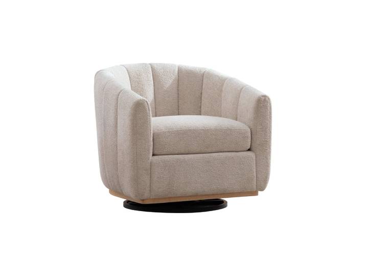 Fauteuil pivotant 360° en chenille beige, design citrouille