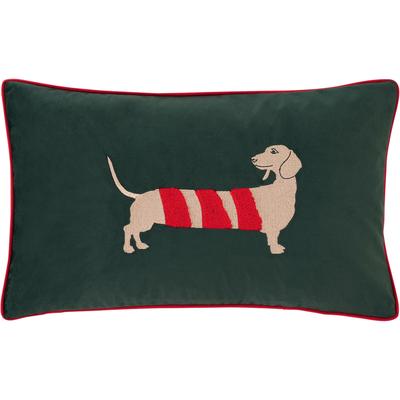 Dekokissen PAD "CANDYCANE", grün (dunkelgrün, gemustert), B:30cm L:50cm, Polyester, Dekokissen_Sitzkissen_Kissenhüllen, Rot-weißes Streifen-Design mit nostalgischem Weihnachtscharme