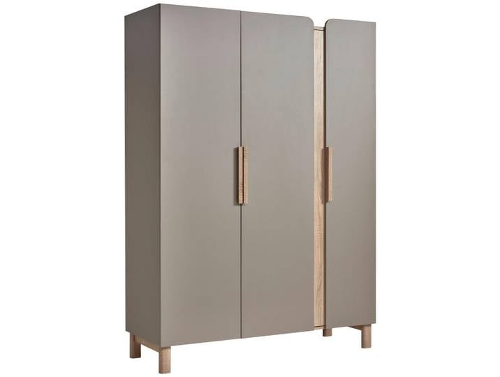 Jimmylee Babykleiderschrank Nomi, Taupe, Sonoma Eiche, 3 Fächer, 140x195x51 cm, DIN EN ISO 9001, Beimöbel erhältlich, griffloses Öffnen, Babymöbel, Babykleiderschrank