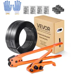 VEVOR 6 tlg Umreifungsset mit Umreifungsband, manuelle Umreifungsgerät mit 610 m PET Band, 600 Metallklammern, 200 Kantenschutzern, pefekte Werkstattausstattung für Verpackung, Transport und Lager
