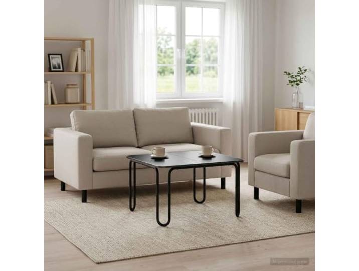 Couchtisch Schwarz 100 x 100 x 45 cm Holzwerkstoff mit U-förmigen Beinen Verzinkter Stahlrahmen, glatte Oberfläche, robust, modernes Design, vielseitig nutzbar, pflegeleicht
