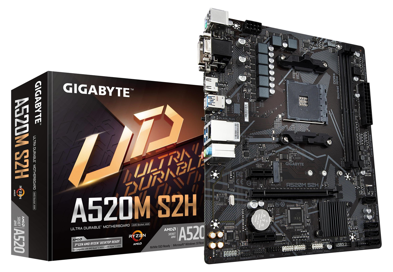 Gigabyte A520M S2H Motherboard - Micro ATX - Socket AM4 - DDR4 tot 64 GB