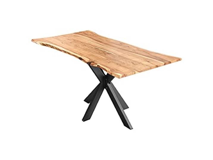 SAM Esstisch Lyon 200x100 cm Akazie natur Baumkante Spider schwarz Baumkantentisch massiv, Akazienholz naturfarben, Industrial-Design, Esszimmertisch
