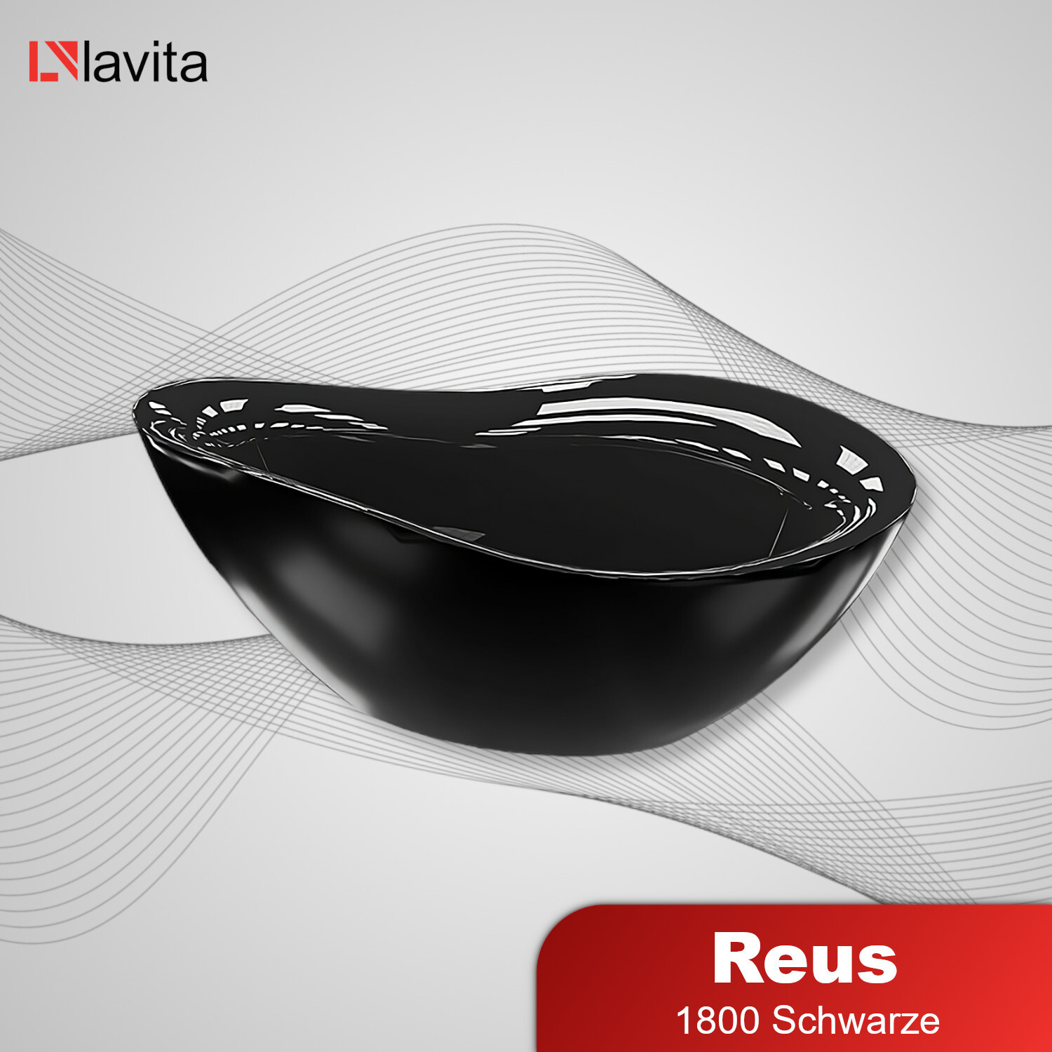 LAVITA Freistehende Badewanne Reus Black 1800 Acryl 180x89x73 cm| Badewannen Oval Form | Moderne | Acryl-Wanne Freistehend 2 Personen | 214 L | Antimikrobielle Beschichtung | Schwarz