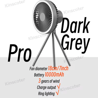 Inspire Essentials Rechargeable Camping Fan With LED Light And Power Bank Portable Desk And Ceiling Fan pro Dark Grey