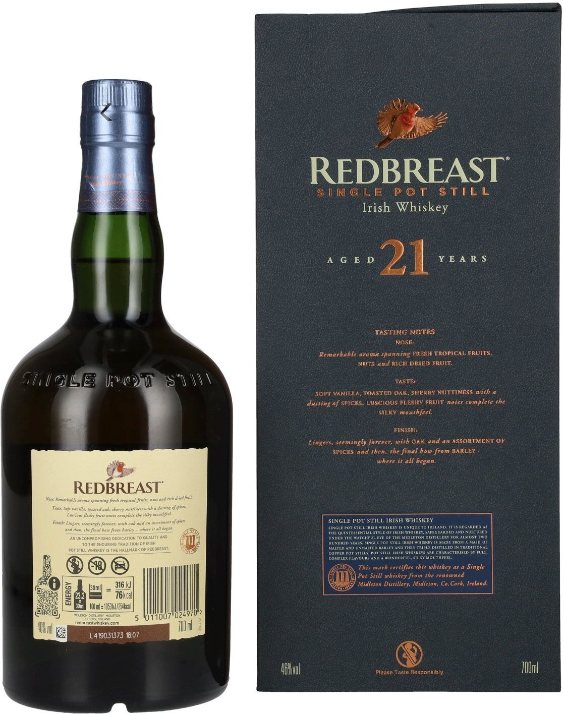 Redbreast 21 Years Old Single Pot Still Irish Whiskey 46% Vol. 0,7l in Holzkiste