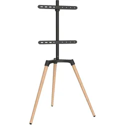 EasyLife - Design STAFFELEI Tripod TV-Stativ - Halterung bis 65'' Zoll & 35 kg Fernseher/ Monitor - Schwenkbar & Höhenverstellbar - VESA bis 400x400 (Schwarz/ Buche hell)