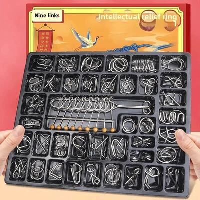 Inspire Select Luban & Kongming Lock Puzzle Set Nine Link Intelligent Buckle Educational Brain Teaser Toys For Kids 50 Pcs
